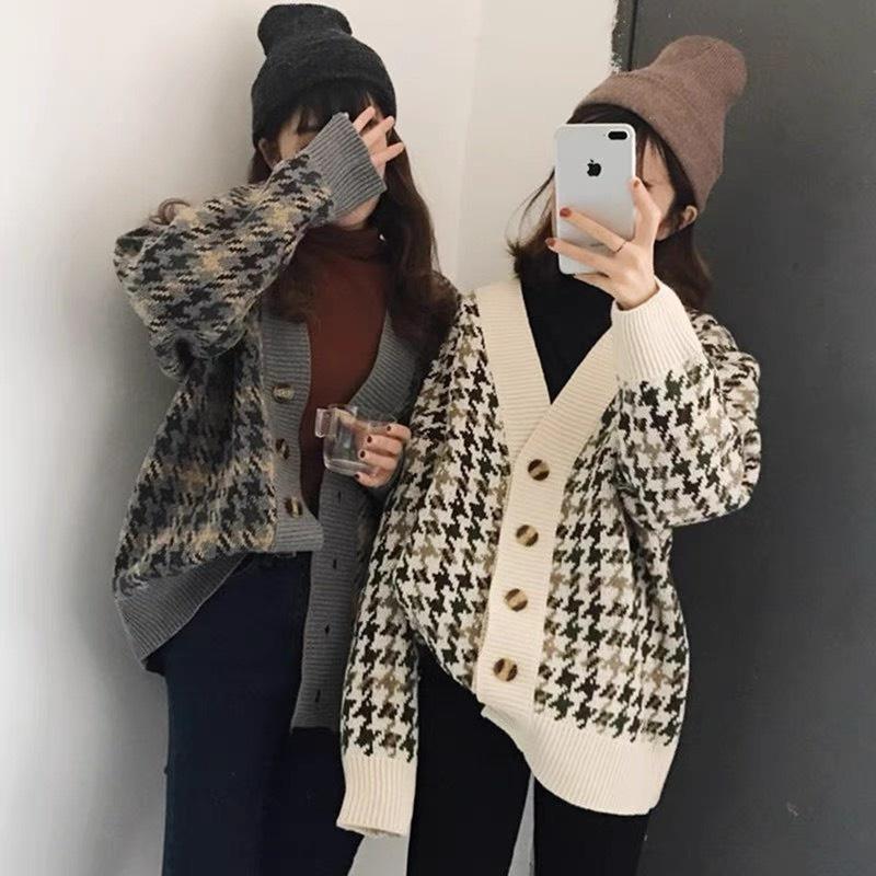 Áo cardigan len Áo cadigan khoác len nữ dệt kim form rộng cổ V phong cách Hàn Quốc ulzzang