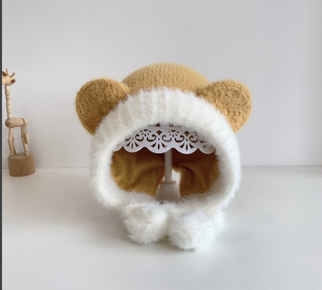 Mũ len gấu xù lông MS02 có dây buộc từ 6 tháng đến 3 tuổi cho bé