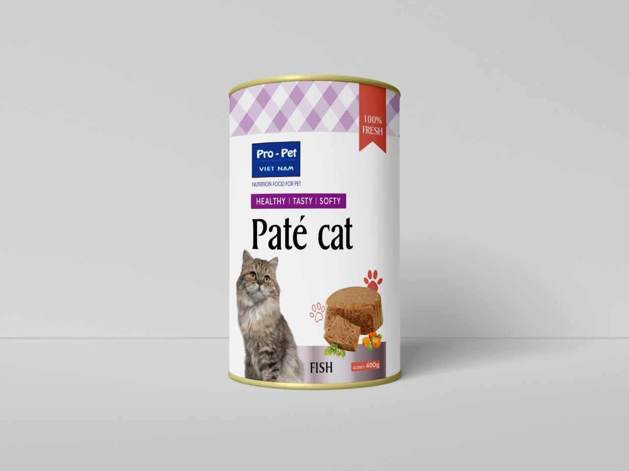 PATE VỊ CÁ + GÀ THƠM NGON DÀNH CHO MÈO P.RO-CAT HỘP 400g