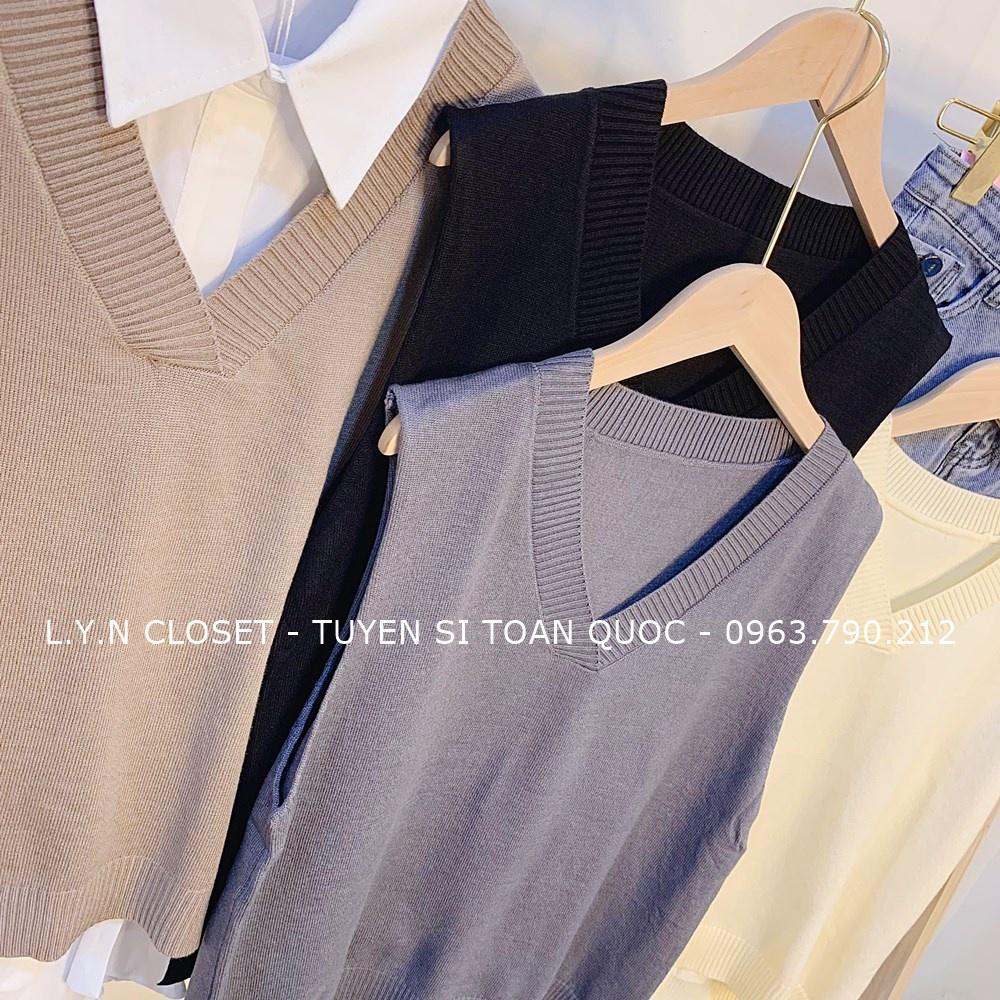 Áo gile len trơn mịn cổ V dáng xuông 2 tà 4 màu hàng Quảng Châu Lyn Closet G110L
