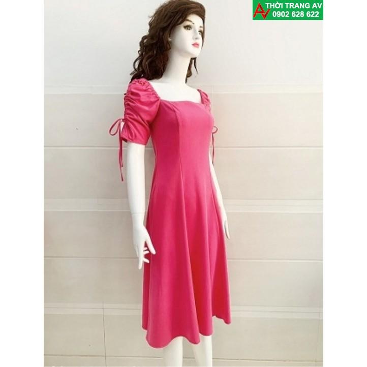 AV6444 - Đầm xòe cổ vuông tay lỡ rút dây
