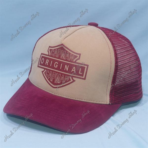 Nón kết lưới in dẻo chữ Cap Man Original phía trước là vải nhung, kết nhung vòng đầu 55-58cm phía trong có may tem - Đỏ thẩm &amp; kaki