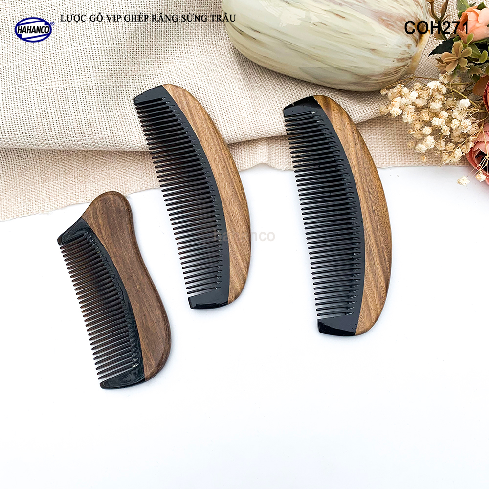 Lược Gỗ Thơm Ghép Răng Sừng Đen Cao Cấp HAHANCO (Đủ Mẫu) Kiểu Dáng Châu Âu- COH271