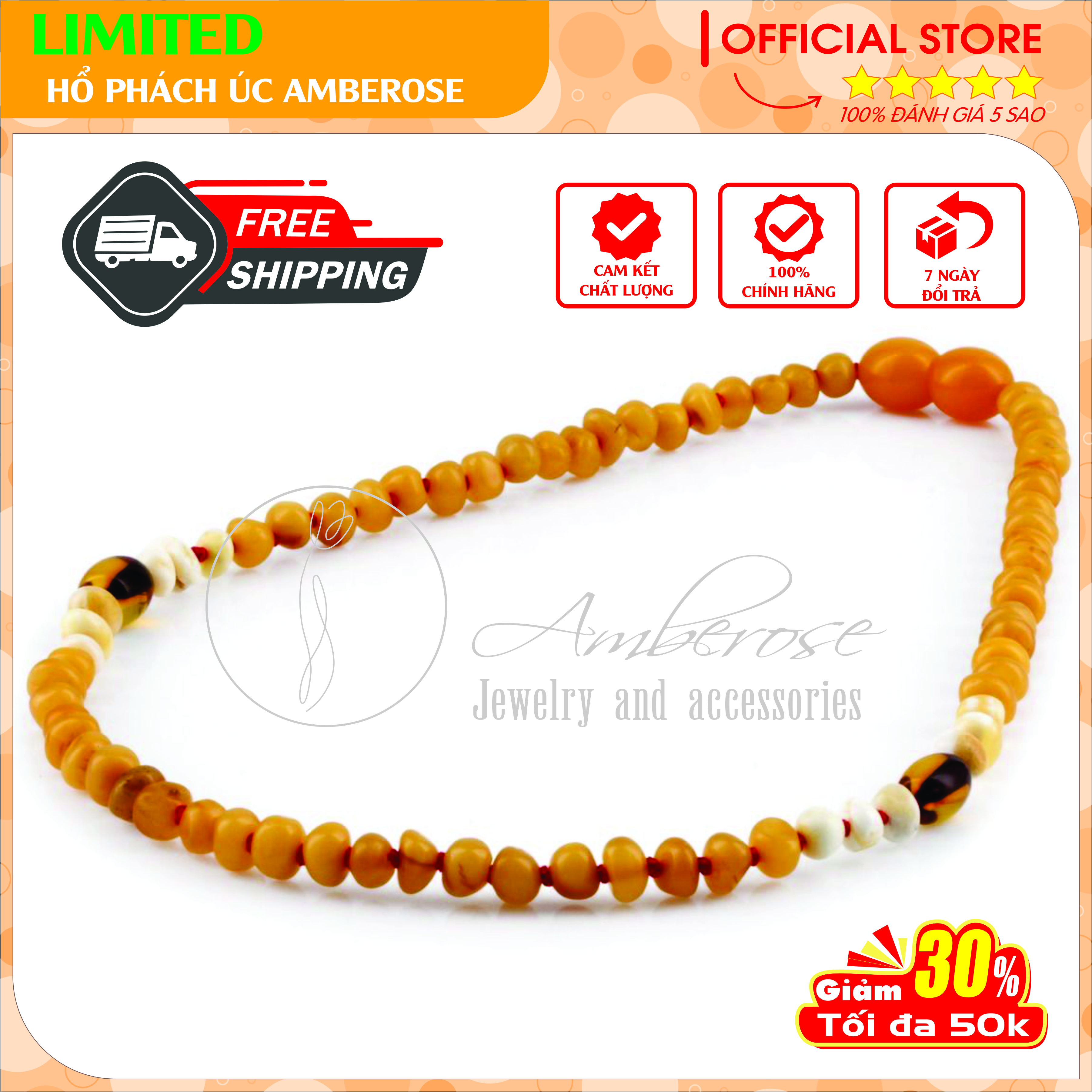 Vòng Cổ Hổ Phách Amber Úc Cho Bé 0 - 10 tuổi VCABLMT2