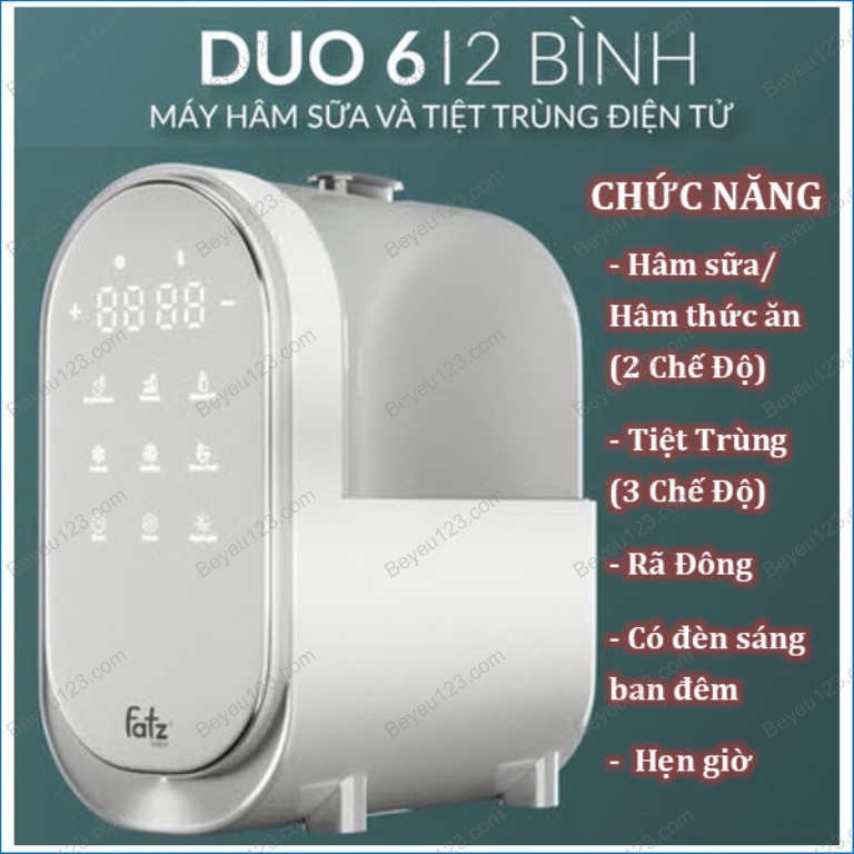 Máy hâm sữa điện tử 2 bình cổ rộng Duo 6 tiệt trùng, hâm thức ăn, hâm nóng nhanh, rã đông hẹn giờ có đèn Led