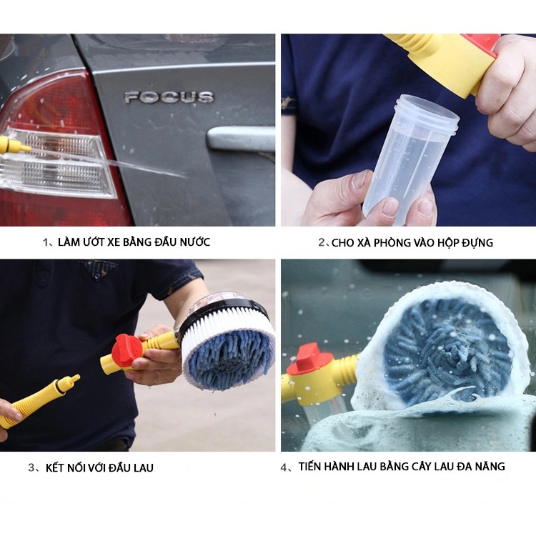Bàn chải rửa xe áp lực nước tự động xoay 360 độ tạo bọt đáng bóng sơn xe 120cm