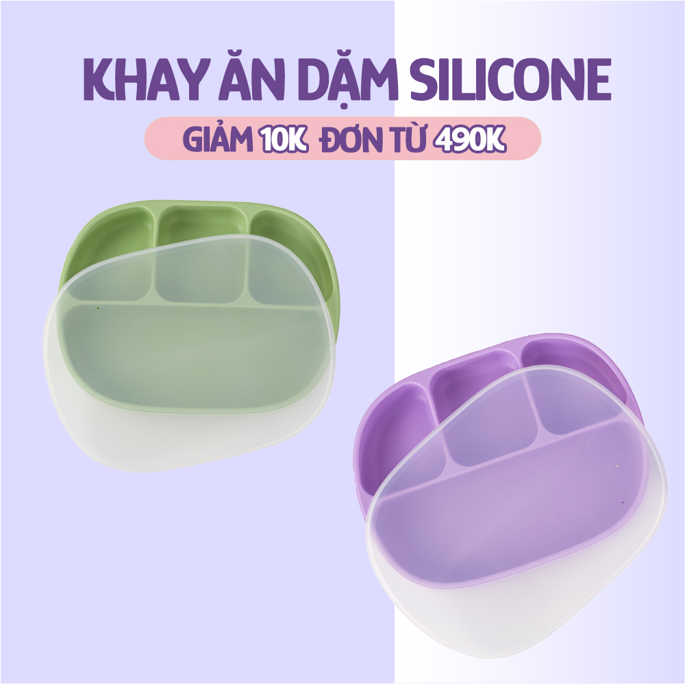 Khay Ăn Dặm Silicone Mama's Choice 2023, Giúp Bé Ăn Dặm Dễ Dàng Với Thiết Kế Đặc Biệt Đế Hít Chống Trượt Đổ và Nắp Đậy