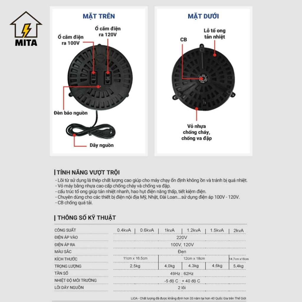 Biến áp đổi nguồn hạ áp 1 pha LiOA (DN002 DN004 DN006 DN010 DN012 DN015 DN020 )