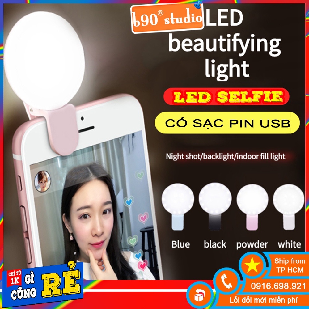 [MÀU ĐEN] Đèn LED Kẹp Điện Thoại Chụp Hình Selfie có Pin Sạc USB Trợ Sáng Di Động