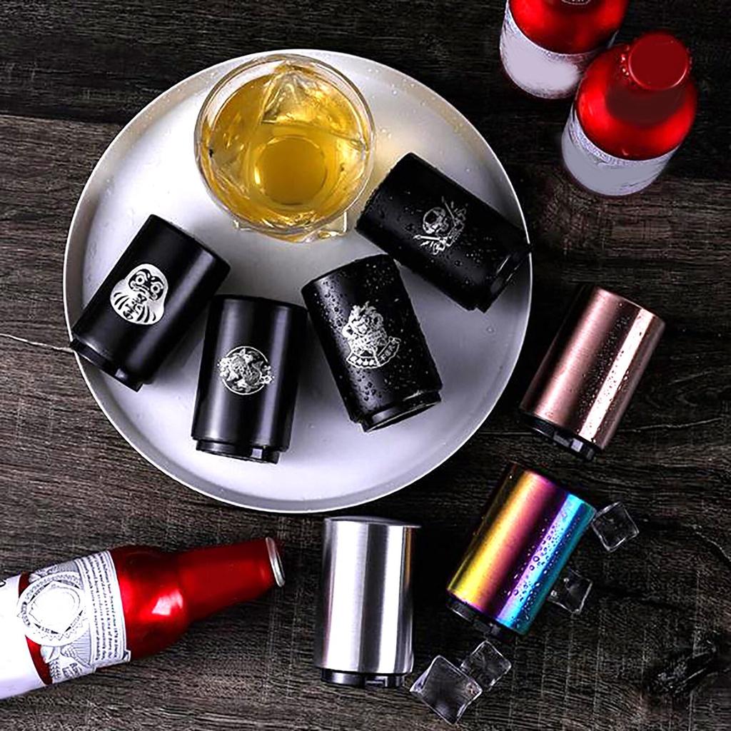 Beer Stainless Steel Bottle Press Automatic Cap Corkscrew Beer Wine Cocktail Ring Bottle Opener Bar Party Kitchen Tools