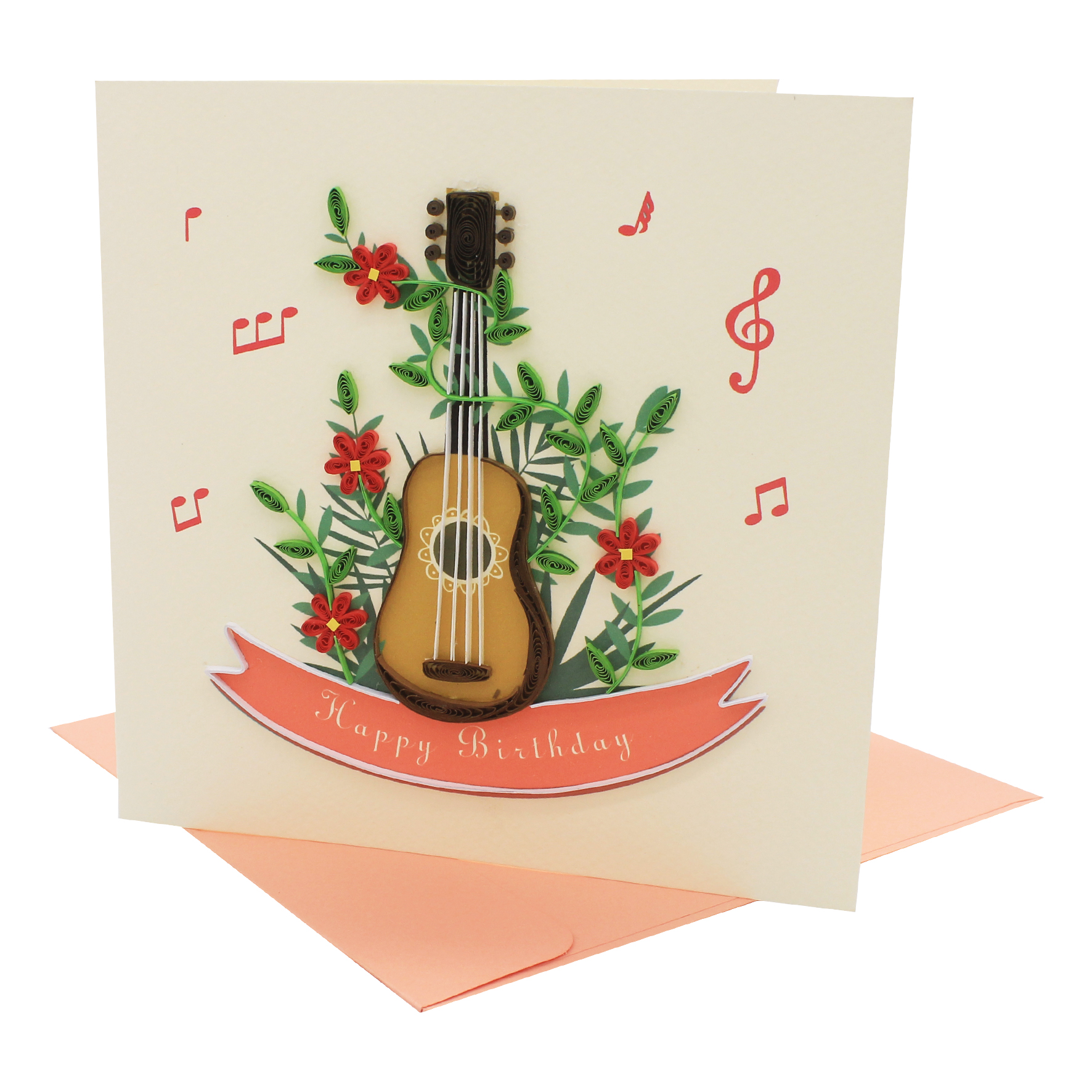 Thiệp Handmade - Thiệp Cây đàn guitar nghệ thuật giấy xoắn (Quilling Card) - Tặng Kèm Khung Giấy Để Bàn - Thiệp chúc mừng sinh nhật, kỷ niệm, tình yêu, cảm ơn...