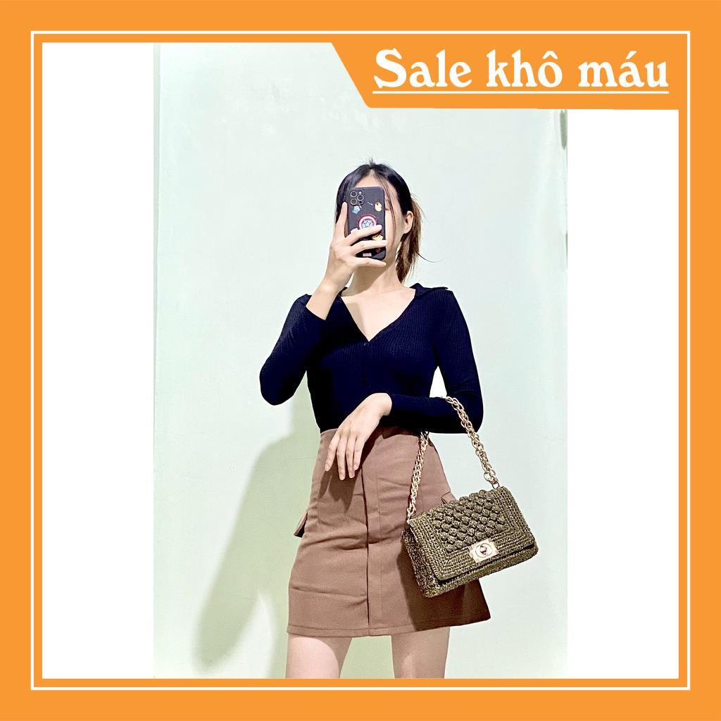 Áo len khuy trước cổ V trendy thời trang