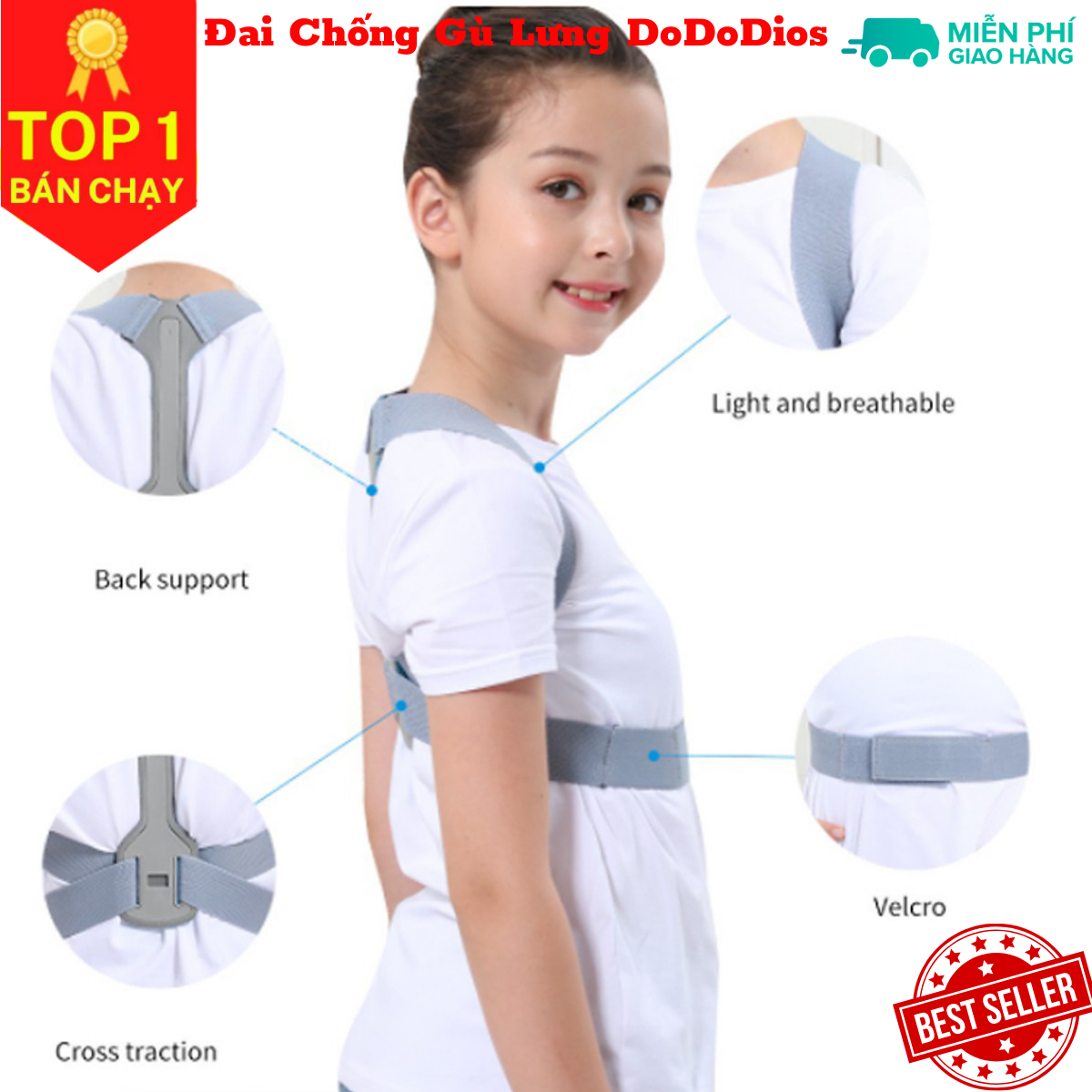 Đai chống gù lưng cho trẻ em Cân Nặng Từ 15kg Đến 40Kg mi04 - chính hãng DoDoDios