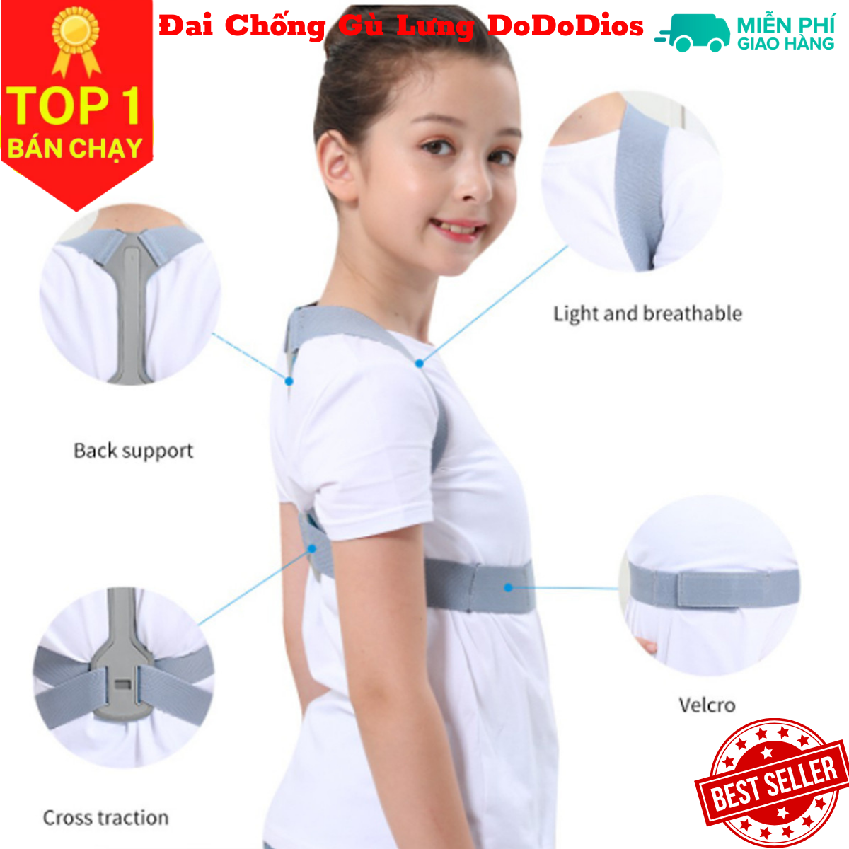 đai chống gù lưng cho trẻ em Cân Nặng Từ 15kg Đến 40Kg mi04 - chính hãng DoDoDios