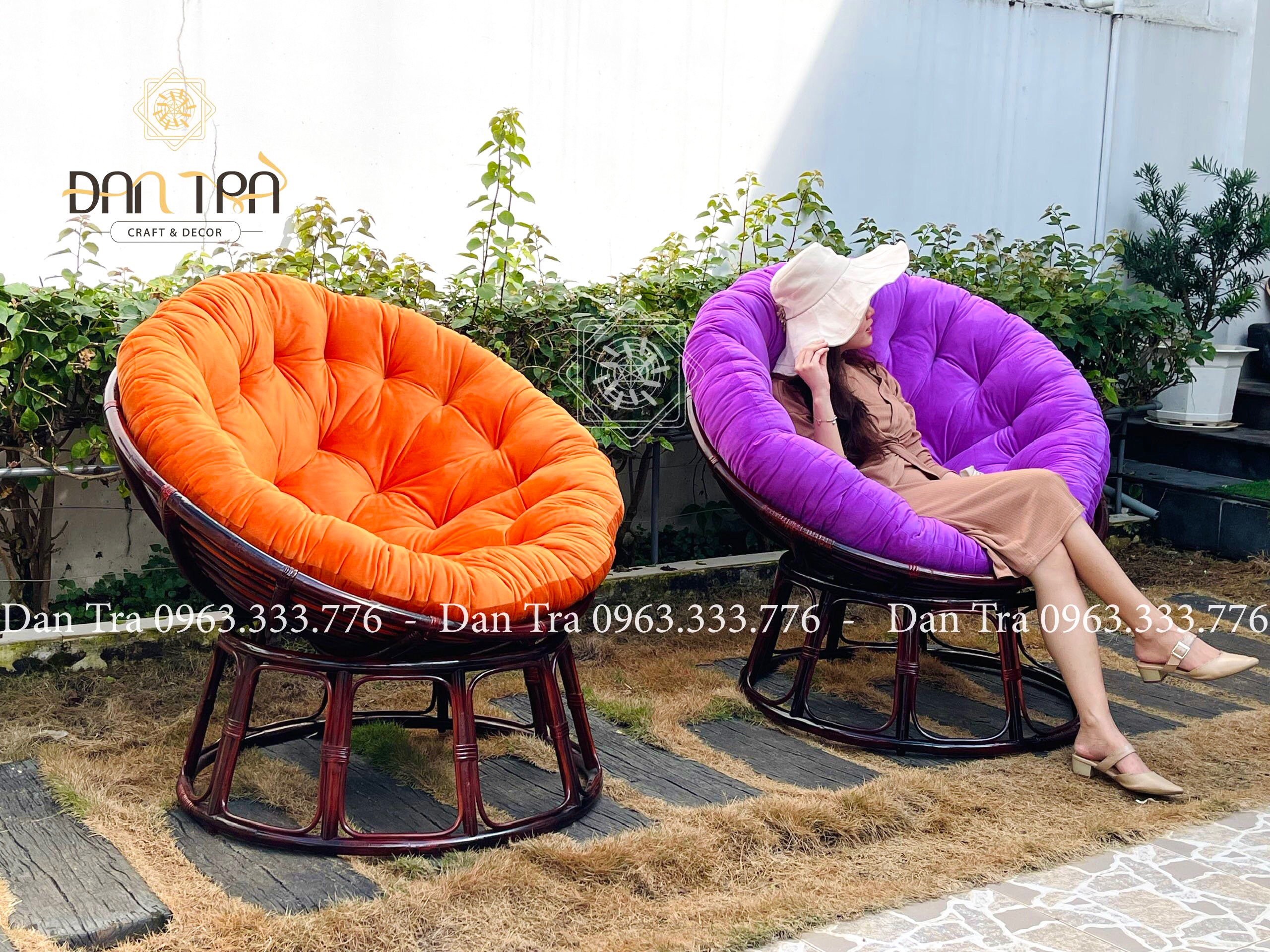 Ghế Mây Papasan 1M1 Màu Cánh Gián, Ghế Mây Thư Giãn Phòng Khách - Bàn Ghế Mây Tre ĐAN TRÀ