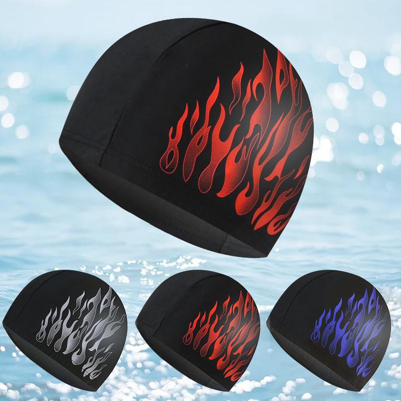 Nón bơi họa tiết ngọn lửa mũ bơi thiết kế công thái học chất liệu vải thun lạnh NB002