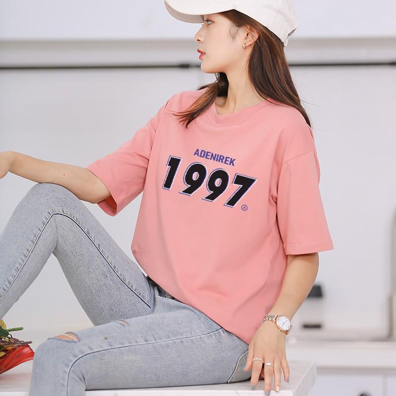 Hình ảnh Áo thun nam nữ unisex tay lỡ phông form rộng teen cổ tròn oversize cotton giá rẻ basic đen trắng tee pull 1997