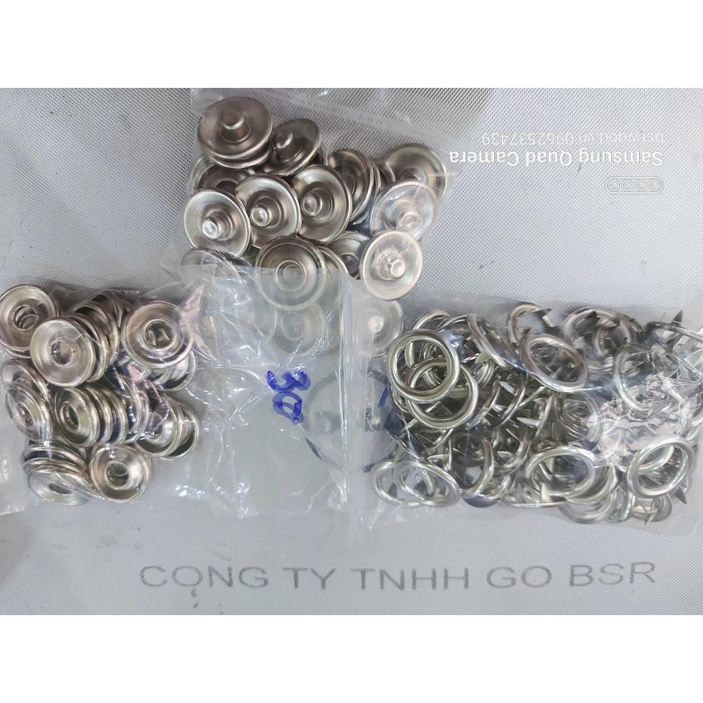 Nút bấm 5 chấu Cúc áo 4 thành phần Bằng thau không gỉ Màu bạc Size lớn 13mm, 15mm, 17mm, 20mm Bịch 10 bộ