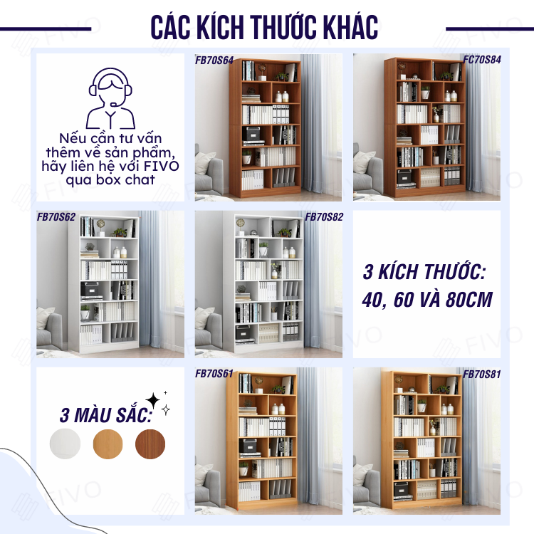 Kệ Sách Đứng Thông Minh Hiện Đại Tự Lắp Ráp FIVO Mẫu FB70 Chất Liệu Gỗ MDF Cao Cấp