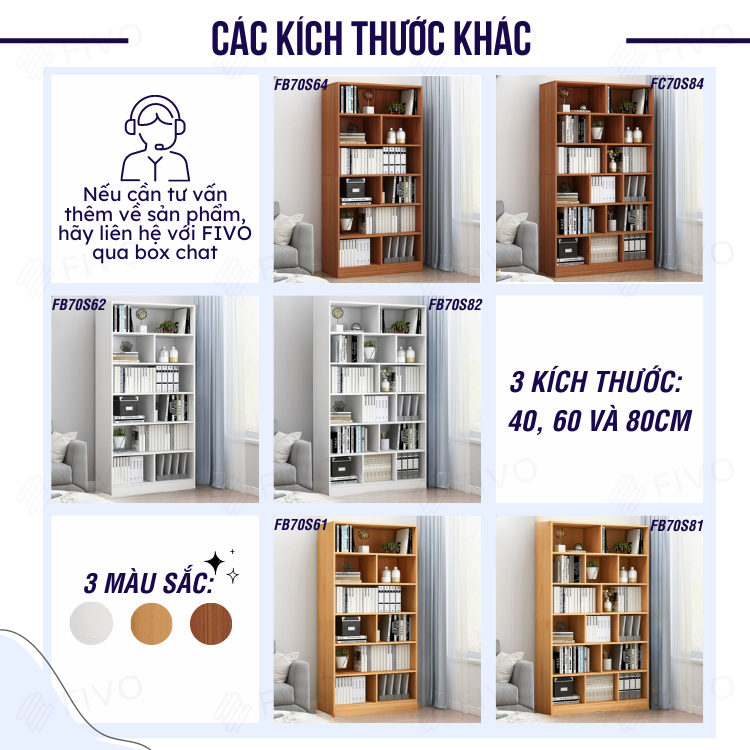 Kệ Sách Đứng Thông Minh Hiện Đại Tự Lắp Ráp FIVO Mẫu FB70 Chất Liệu Gỗ MDF Cao Cấp (40x24x178cm)