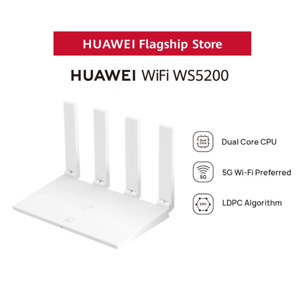 Thiết Bị Định Tuyến Mạng Không Dây HUAWEI Wifi WS5200 | Bộ Xử Lý Lõi Kép HUAWEI Gigahome 800 Mhz | Bốn Ăng | Ten 5 Dbi Có Hiệu Suất Cao Cung Cấp Phạm Vi Phủ Sóng Tốt Hơn | Cổng Gigabit Ethernet | Ứng Dụng HUAWEI Smarthome | Hàng Chính Hãng