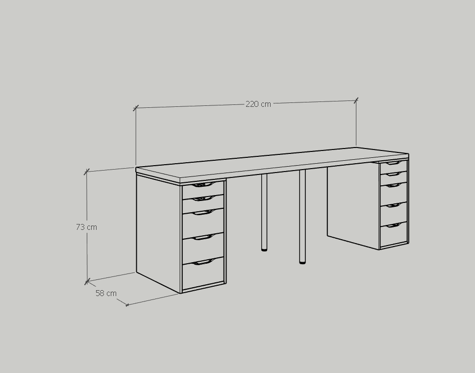 [Happy Home Furniture] LIDA, Bàn làm việc - 2 bên ngăn tủ- 2 chân sắt, BAN_026, BAN_027