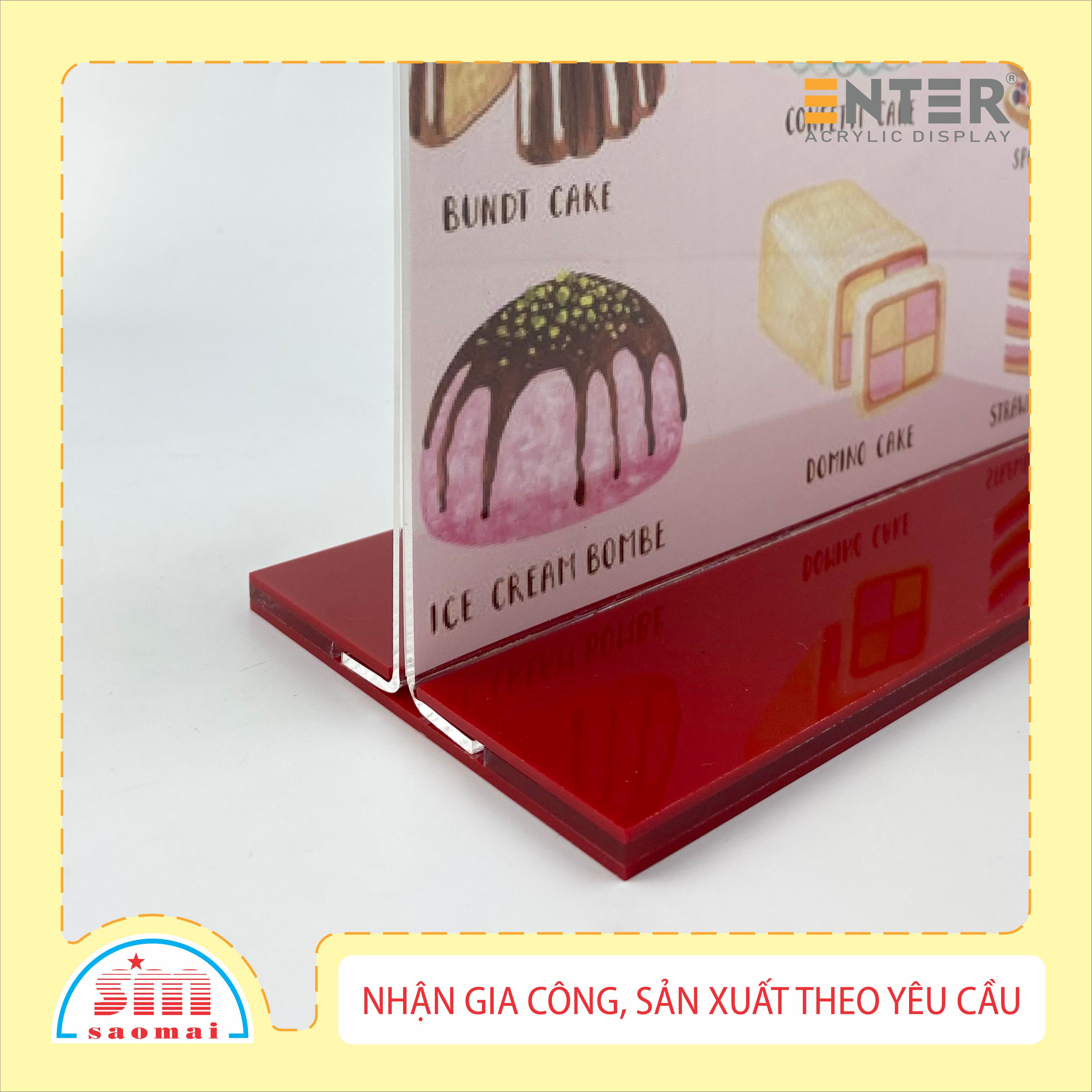 Kệ menu nhà hàng, Standee mica để bàn, Bảng quét mã QR Code, Kệ mica 2 mặt Enter E10 100x150mm đế lùa