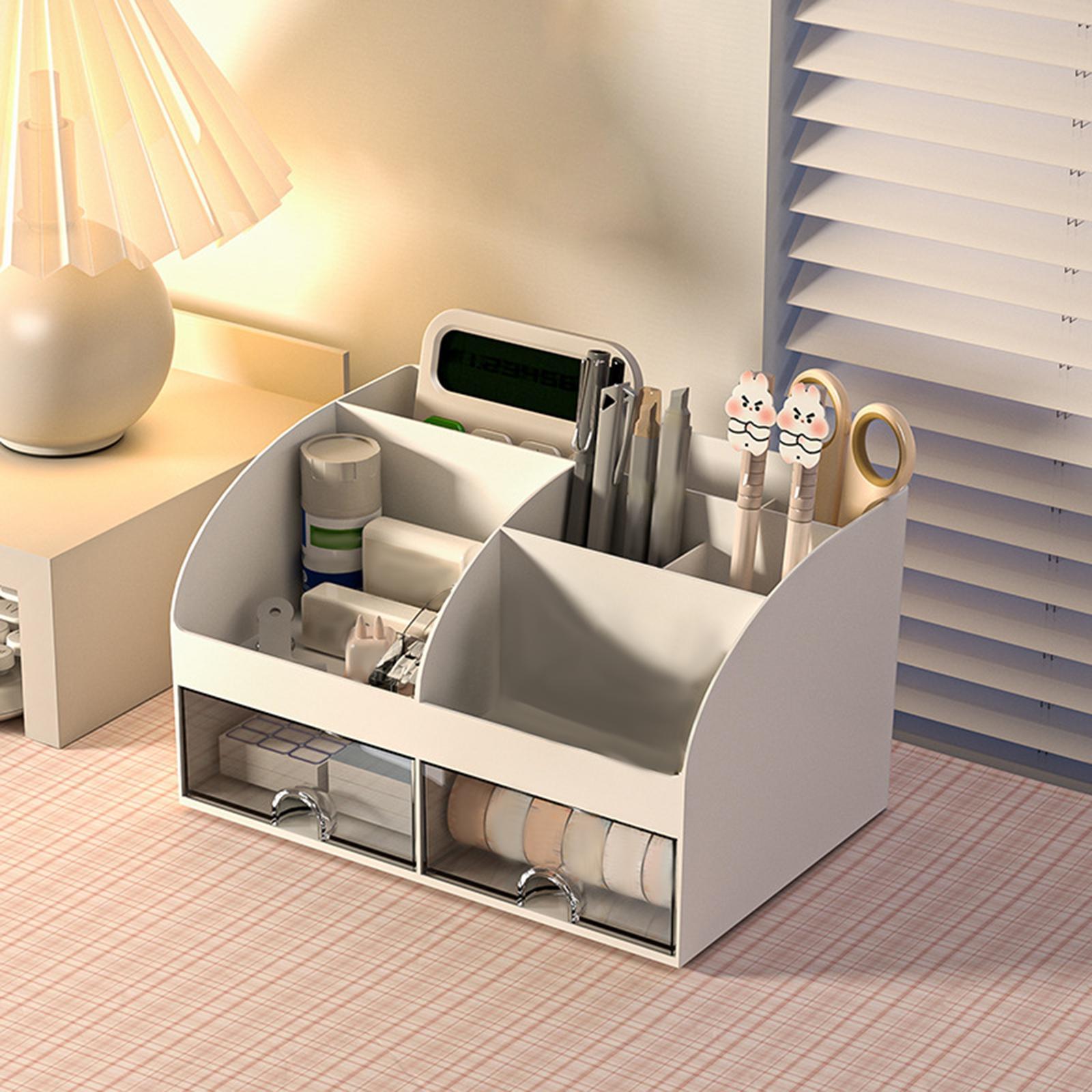 Desk Organizer with Drawers Makeup Brush Storage Holder Cosmetic Desk Accessories Makeup Organizer for Office Counter Dresser