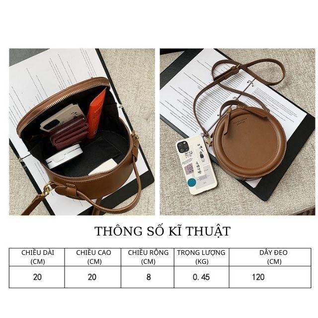 Túi xách, túi đeo chéo nữ dáng hộp tròn, da PU, style Hàn Quốc thanh lịch, nữ tính