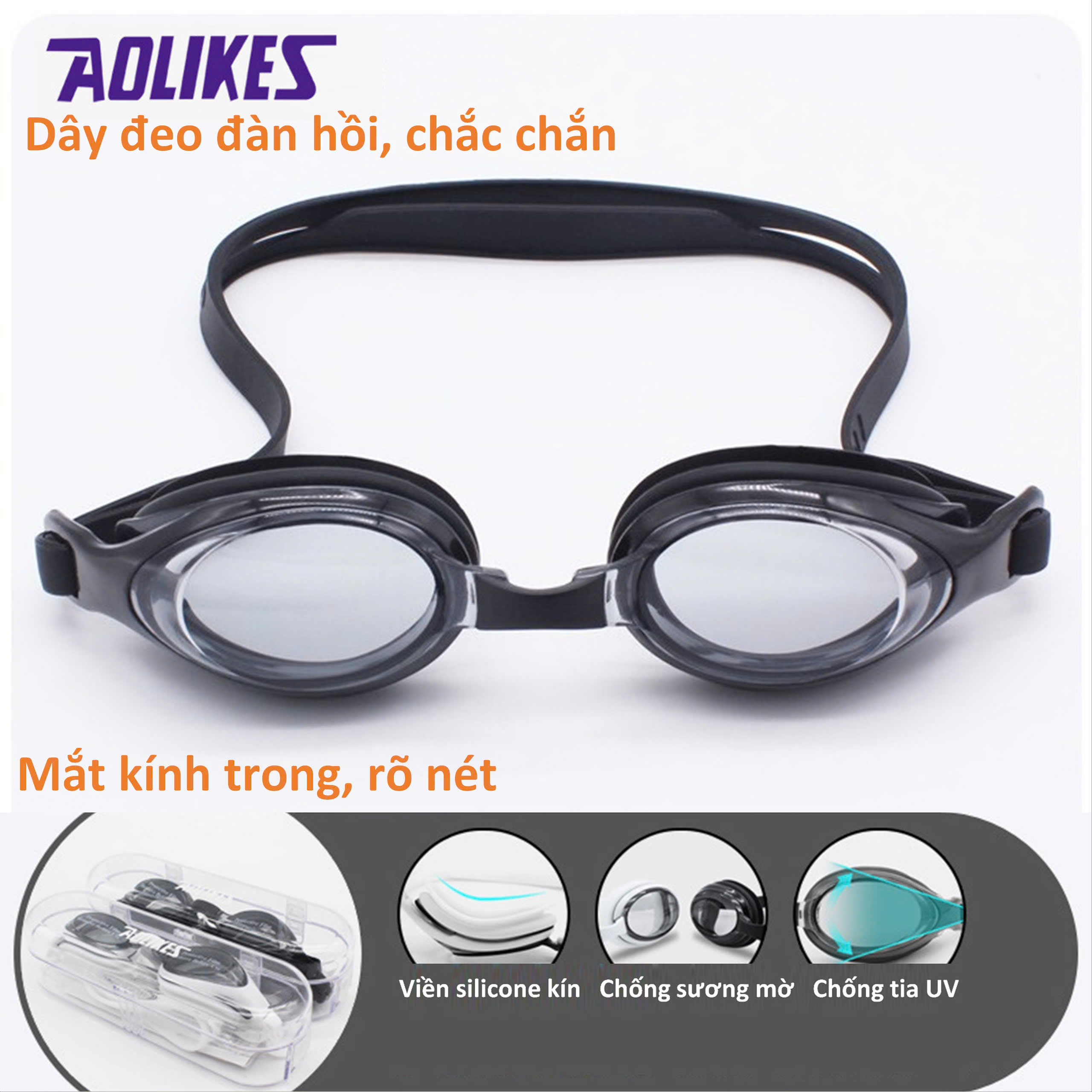 Kính Bơi Chống Nước , Chống Mờ , Chống Tia UV , Tầm Nhìn Rộng Sắc Nét , Silicon Mềm Mại AOLIKES 5005