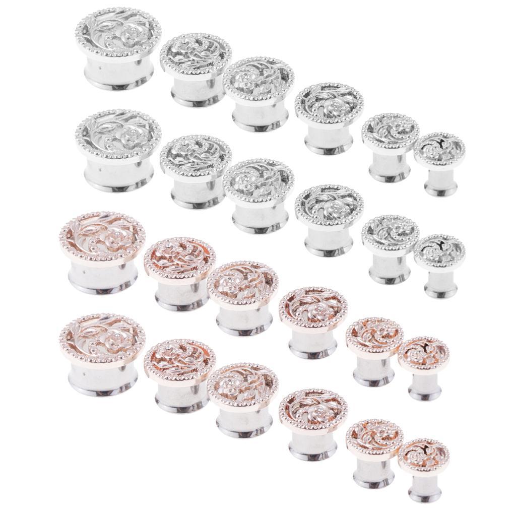 2 Pcs Fancy Flower Ear Plug Tunnel Stainless Steel Ear Jewelry
