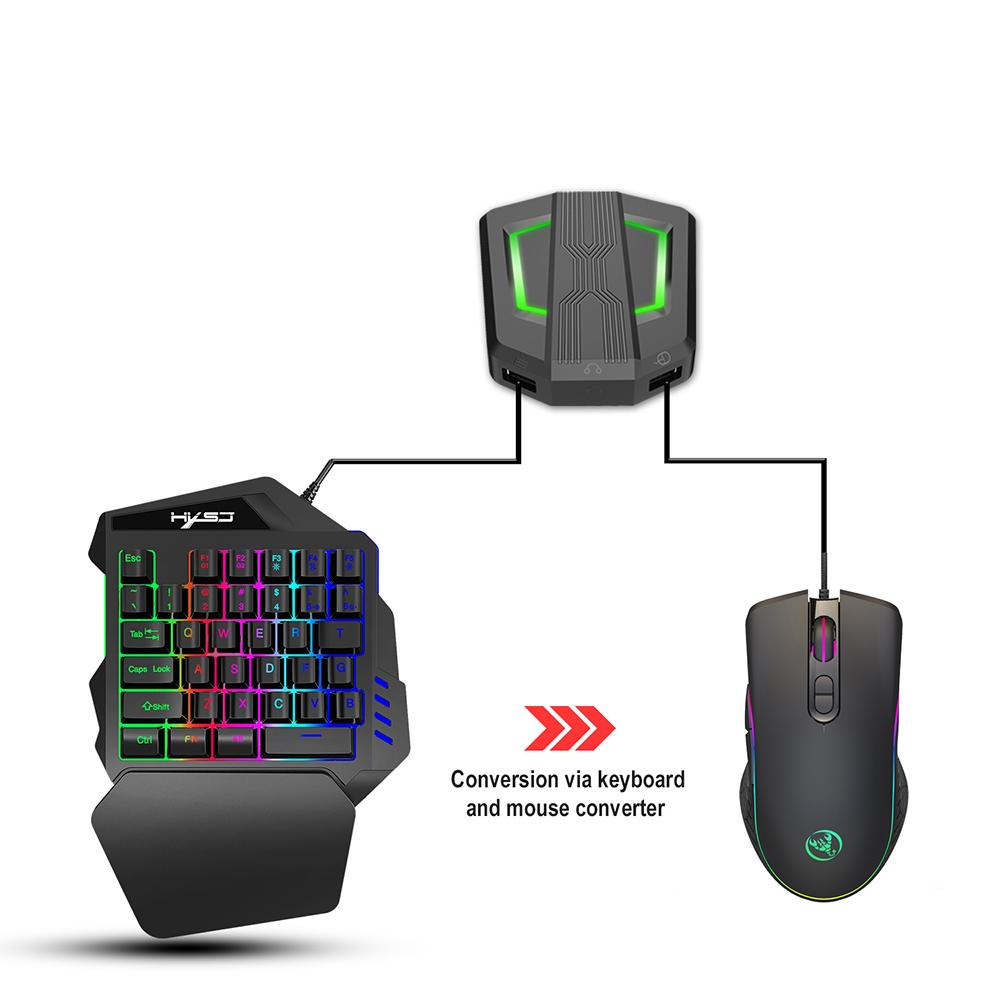 HXSJ A867 Wired RGB Ergonomic Gaming Mouse V100 35 Keys Single-hand Gaming Keyboard P6 Portable Keyboard Mouse Converter