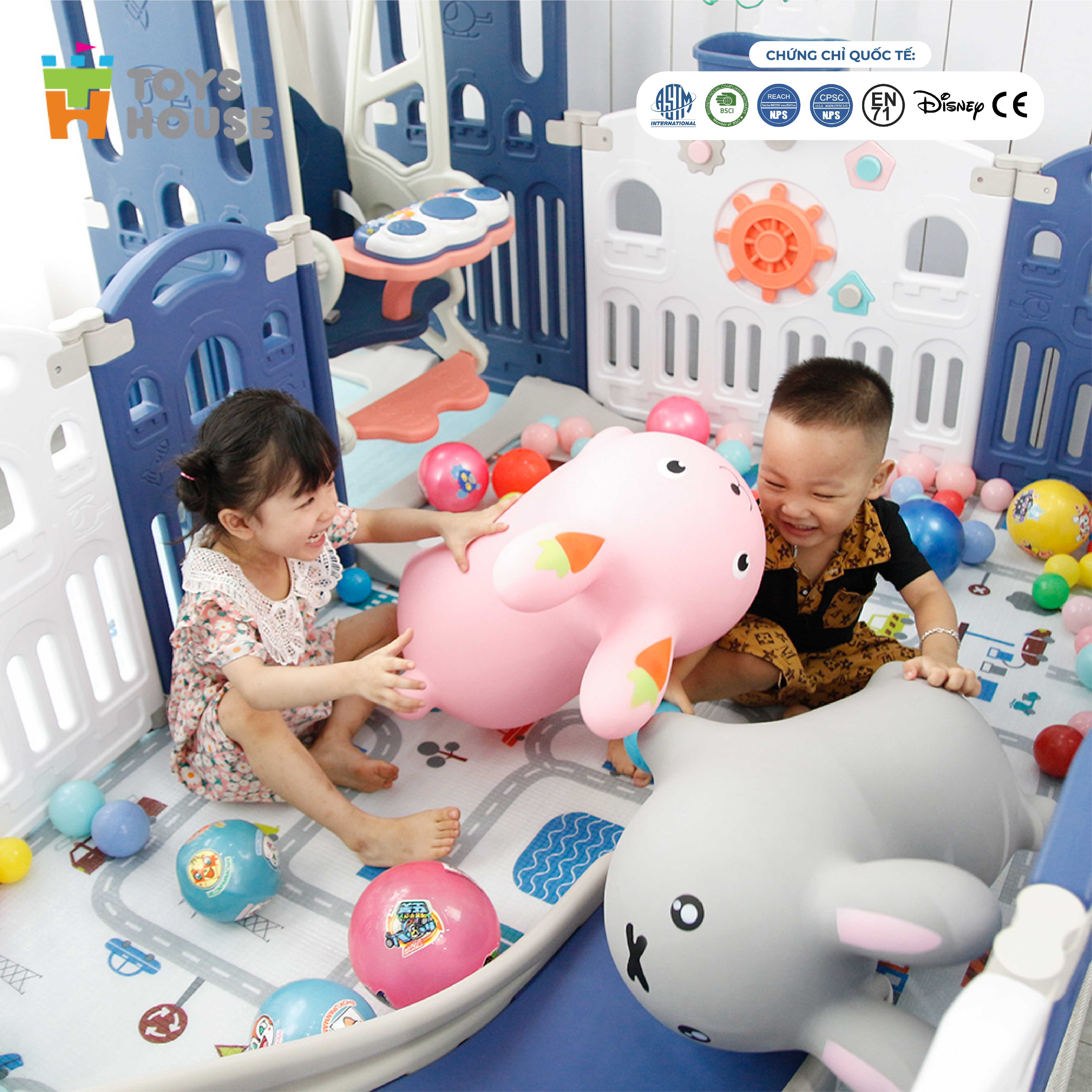 Thú nhún bơm hơi Toyshouse (KÈM BƠM)- Tiêu chuẩn xuất khẩu Mỹ (ASTM) và Châu Âu (EN71)- Đồ chơi vận động cho bé từ 8 tháng