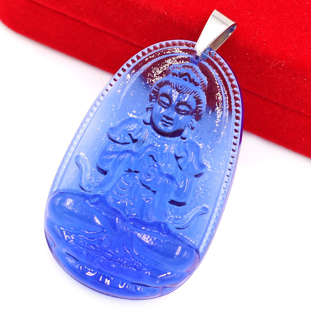 Mặt phật Như Lai Đại Nhật thủy tinh xanh dương 3.6cm - phật bản mệnh tuổi Mùi, Thân - mặt phật size nhỏ