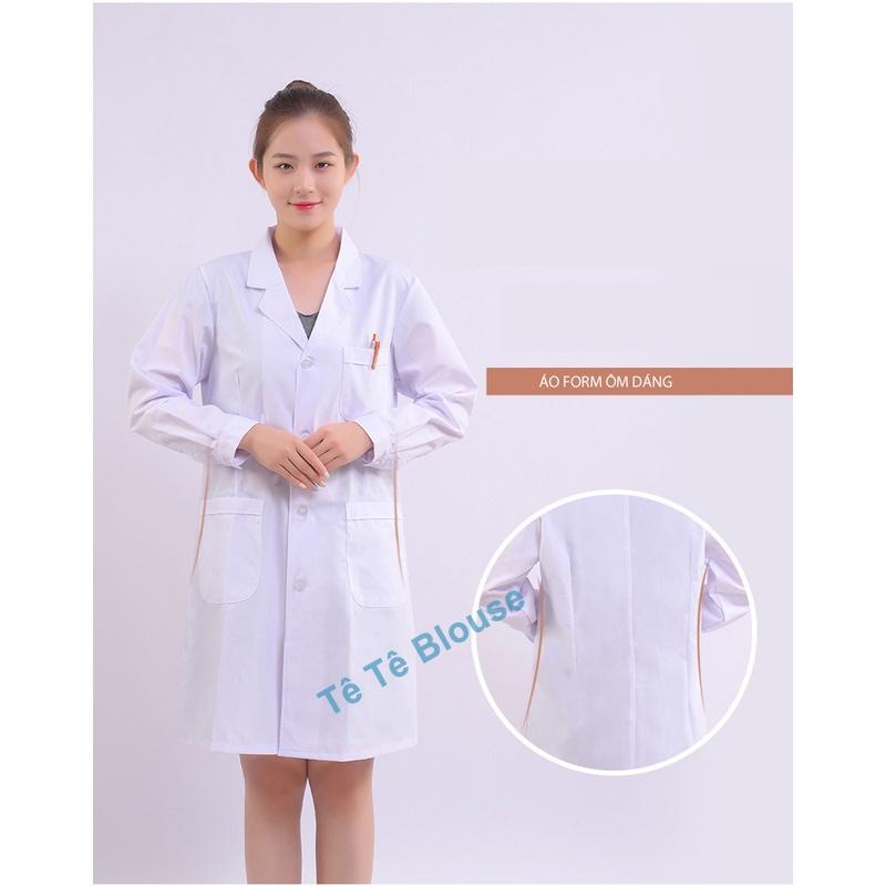 Áo Blouse NỮ dài tay, dáng dài ngang gối loại Thô Cotton cao cấp dành cho Bác sĩ, Phòng thí nghiệm, NV Y tế