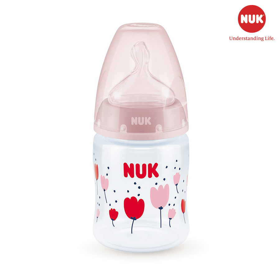 BÌNH SỮA CẢM BIẾN NHIỆT NUK PP 150ML NÚM TI SILICONE S1 - M ( Màu ngẫu nhiên)