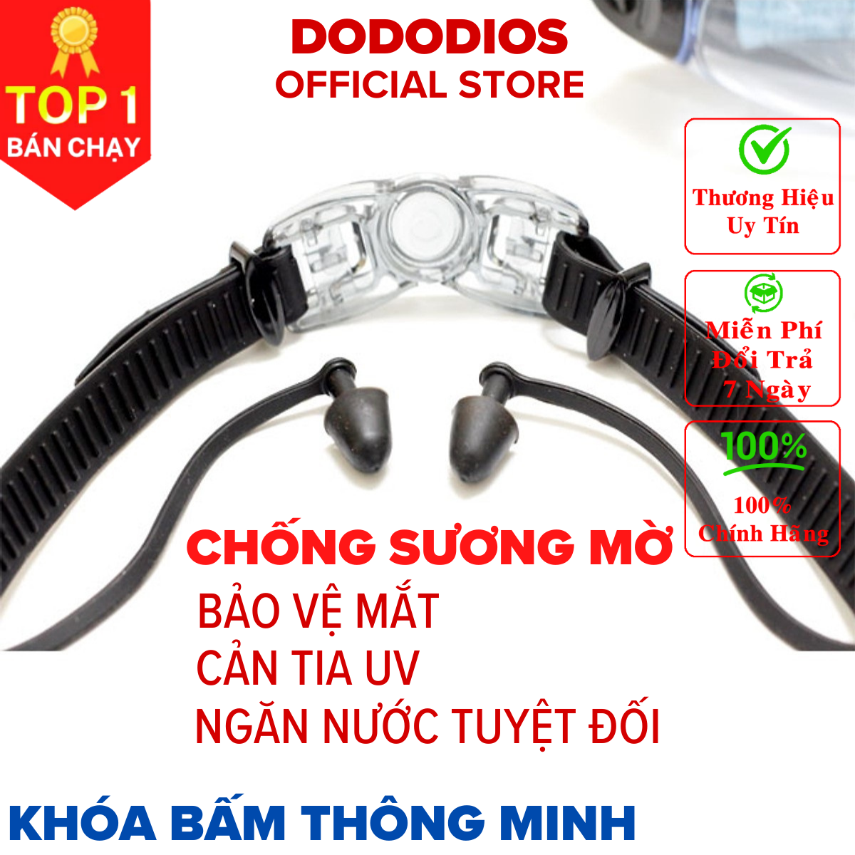 Kính bơi chống sương mờ, chống UV, dây được làm 100% silicone mềm mại, thiết kế không trơn trượt, độ co giãn, độ bền thách thức thời gian, dành cho vận động viên chuyên nghiệp, người đi bơi hằng ngày - Chính hãng DODODIOS