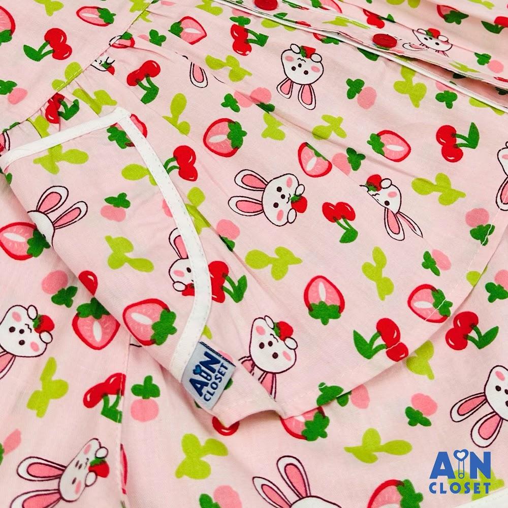 Bộ quần áo Ngắn bé gái họa tiết Thỏ Dâu hồng cotton - AICDBGI7D2DZ - AIN Closet
