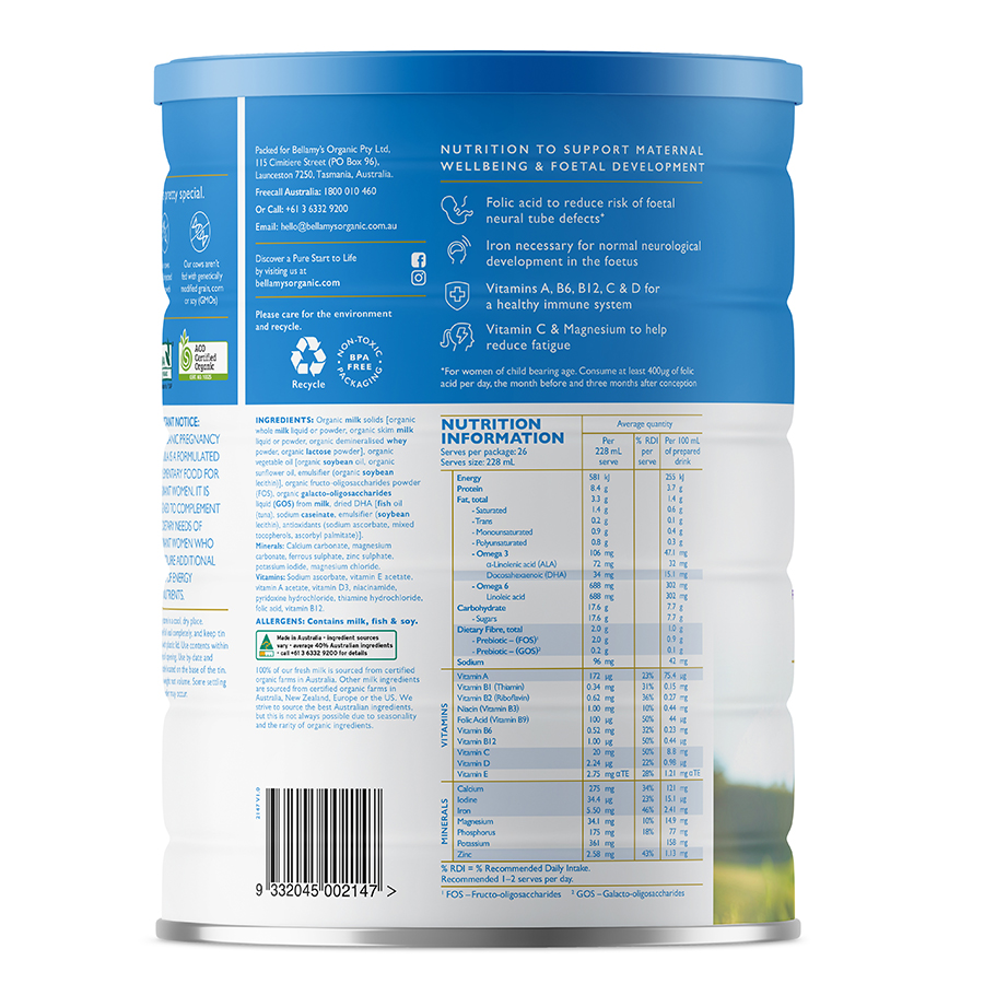 Sữa bột Bellamy's Organic Pregnancy 900g