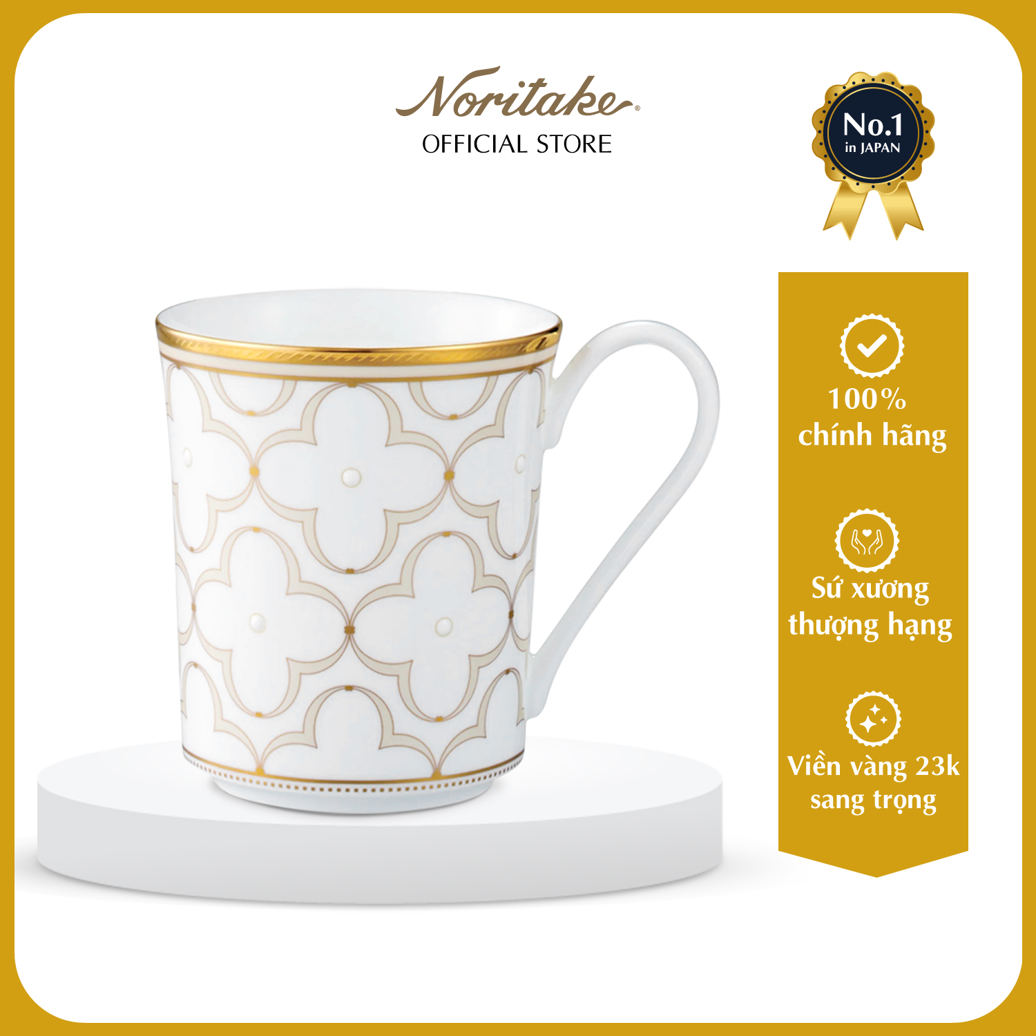 Cốc uống nước/ Cốc uống cà phê Noritake dòng Trefolio Gold sứ xương cao cấp