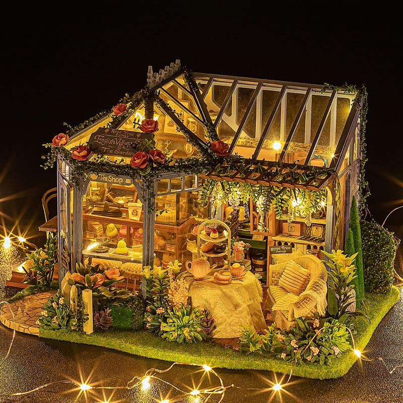 Nhà búp bê Doll House Miniature_ ROSE GARDEN TEA HOUSE _Có TẤM CHE BỤI + KEO+ CÓT NHẠC