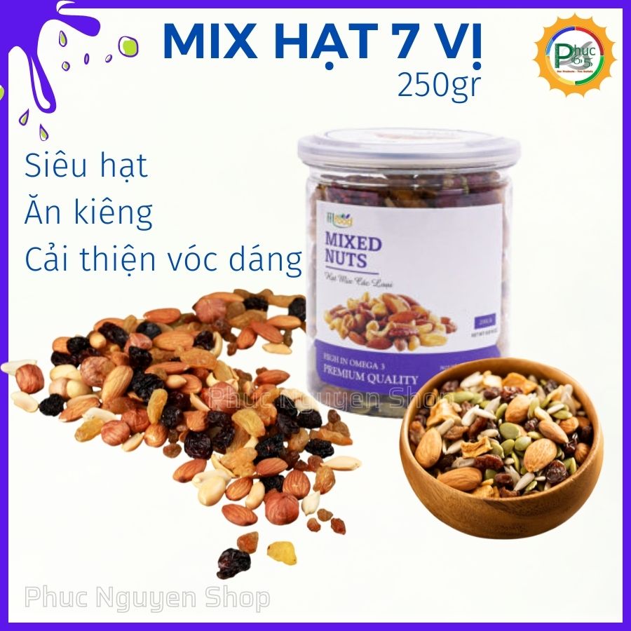 Hạt Dinh Dưỡng Mix, Hiệu Mfood, Gồm 7 Loại Hạt Sấy Khô Óc Chó Đỏ, Óc Chó Vàng, Hạnh Nhân, Nho, Xoài Sấy, Bí Xanh, Điều