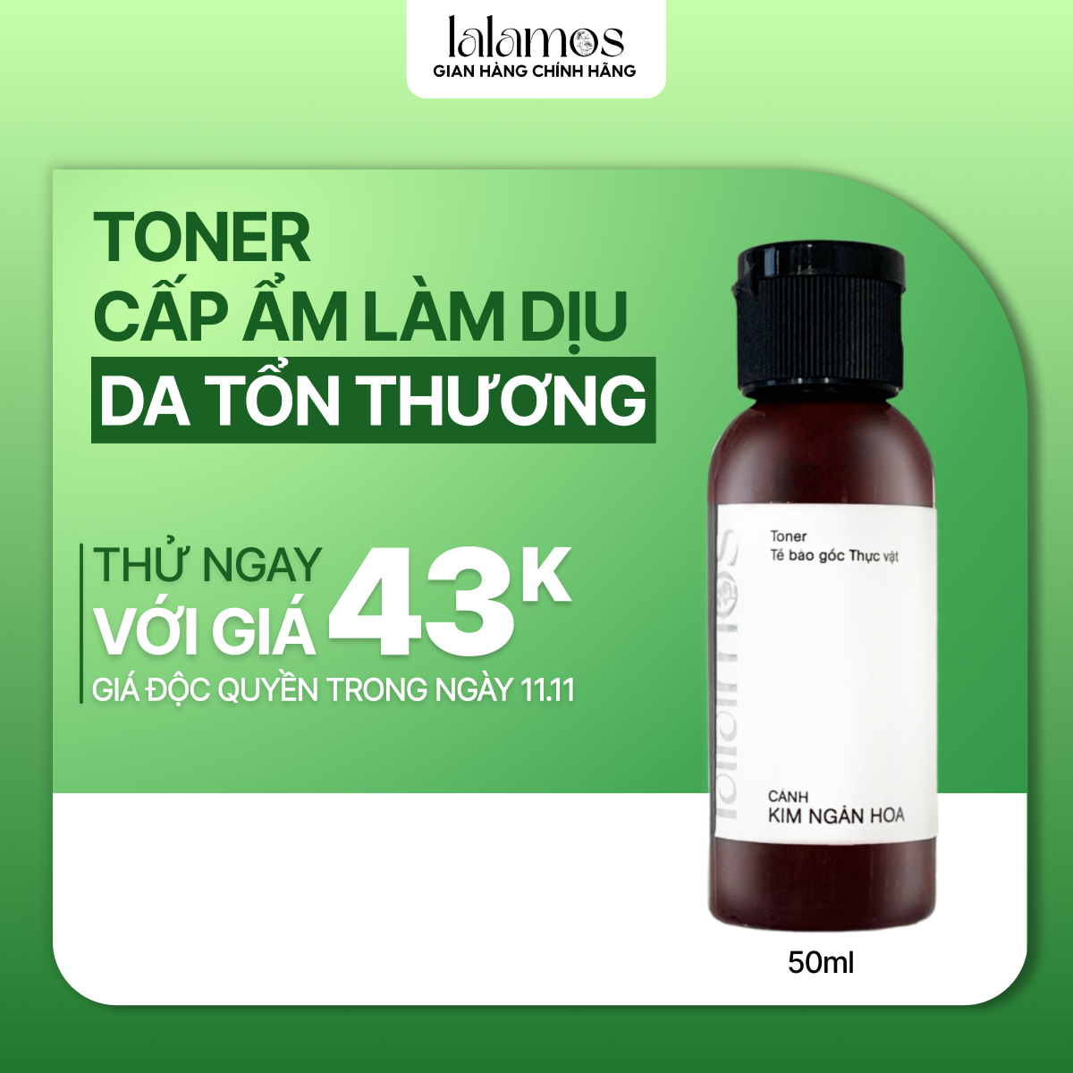 Toner Cánh Kim Ngân Hoa Lalamos Dưỡng Ẩm Và Se Khít Lỗ Chân Lông Mini Size - 50ml
