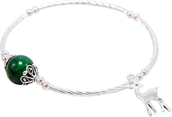 Vòng Tay Bạc Charm Thạch Anh Xanh Lá