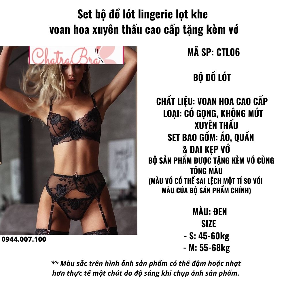 Set bộ đồ lót lingerie lọt khe voan hoa xuyên thấu cao cấp