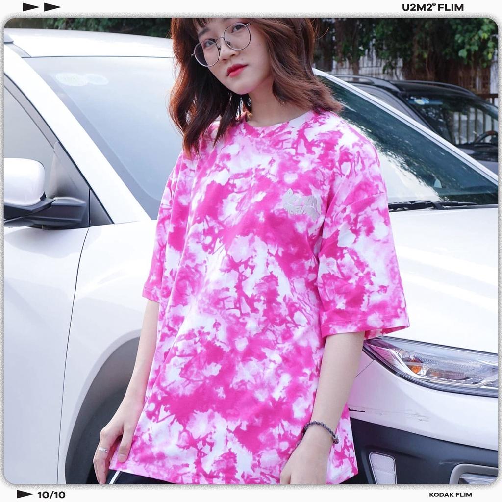 Áo Thun Nam Nữ From Rộng Tay Lỡ - Ủn Ủn Meo Meo Chất Liệu Vải Thun Cotton 100% - Wash Tiedye Hồng