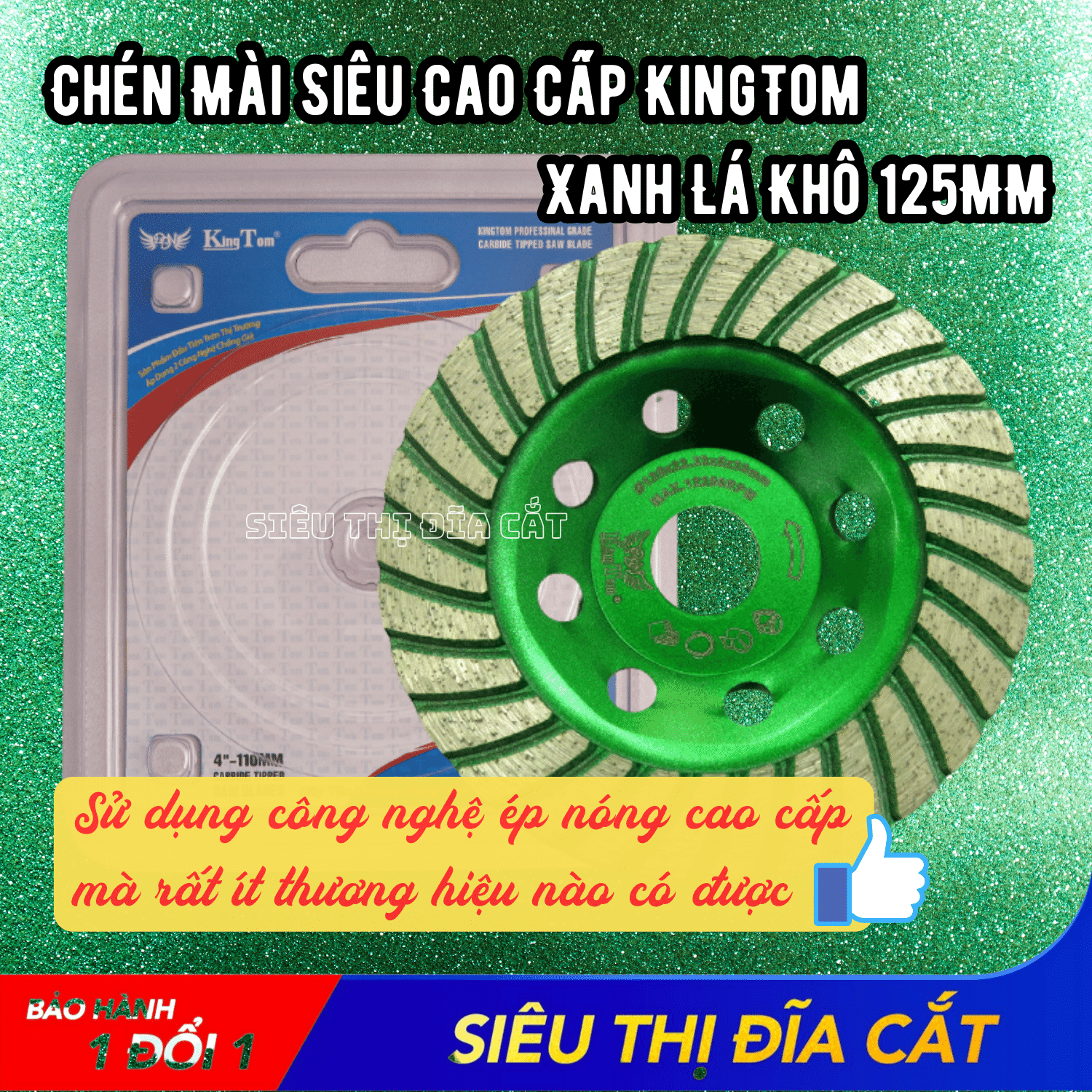 Chén Mài 125mm KingTom Xanh Khô - Mài Bê Tông, Đá Cứng