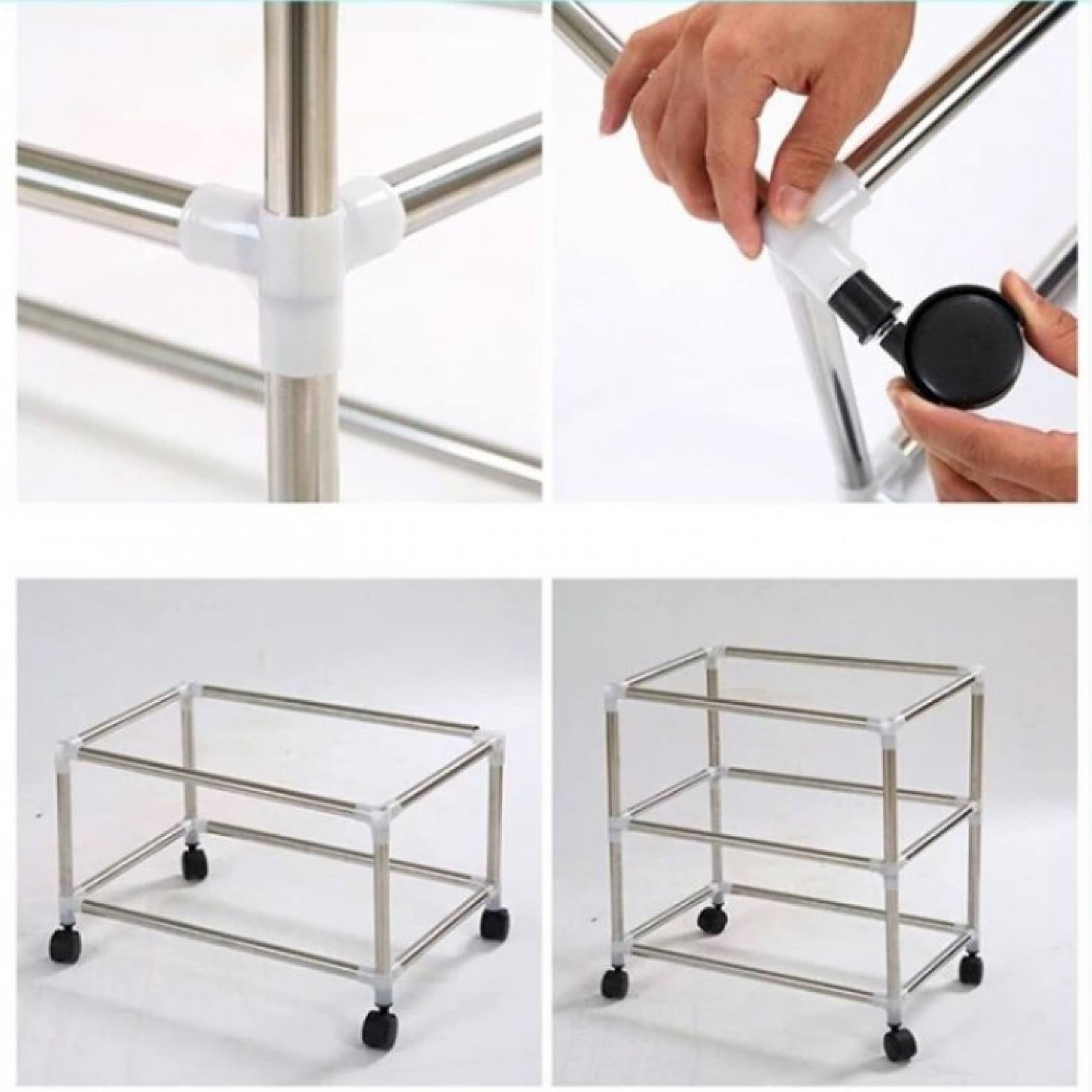 Bộ Khung/kệ trồng rau mầm - loại 6 khay 3 tầng có bánh xe - dễ lắp ghép tại nhà