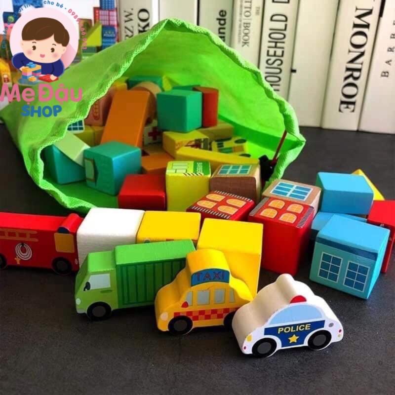 BỘ ĐỒ CHƠI LẮP GHÉP MÔ HÌNH THÀNH PHỐ BẰNG GỖ 62 CHI TIẾT