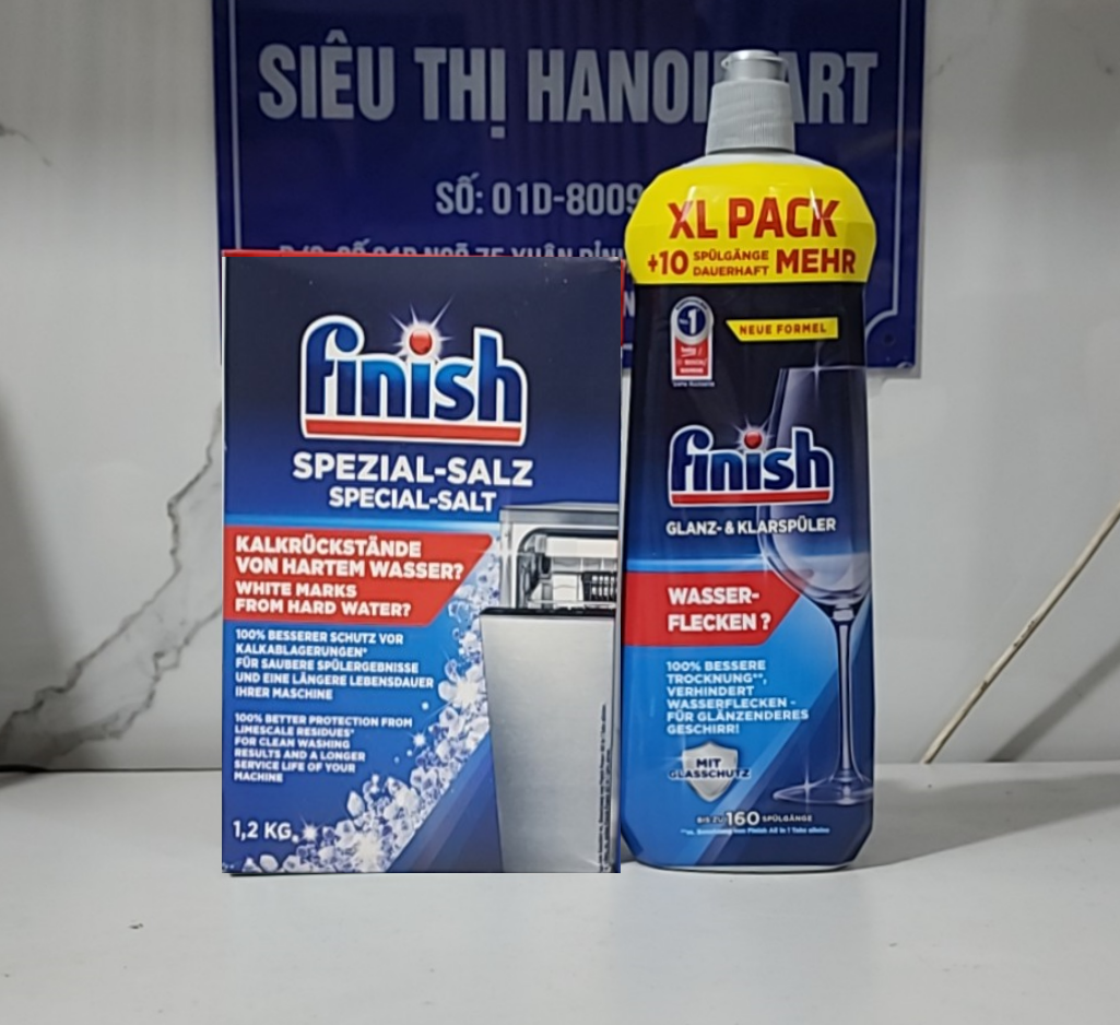 Combo Muối rửa bát finish 1.5kg + Nước làm bóng finish 800ml dùng cho Máy rửa bát chén